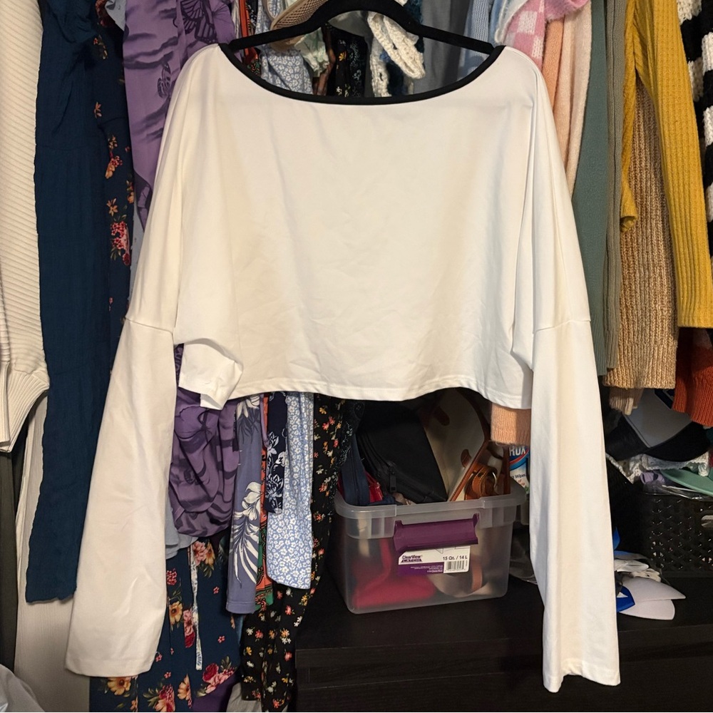Elegant White Long Sleeve Crop Top